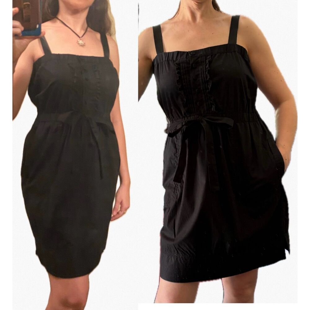 Laundry By Design Cotton Black Mini Dress S Empire Waist Ruffle Pleat Pocket Zip - Picture 10 of 11